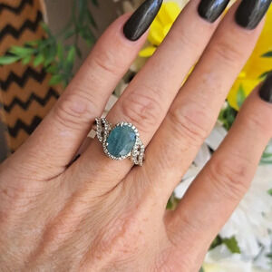 *Rare* Grandidierite & White Zircon Ring 925 Sterling Silver